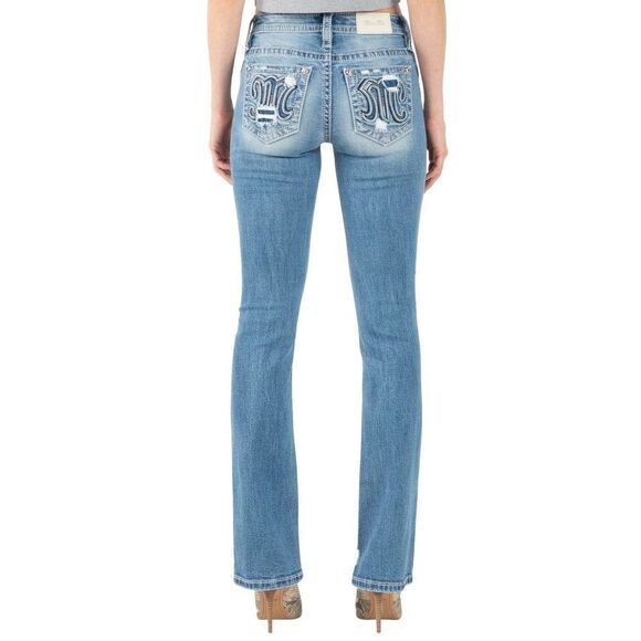 Miss Me Women's Mid Rise Classic Destroyed M Bootcut Jeans 27W x 34L Light Blue